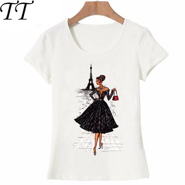 Czarna drukowana koszula damsko-dziewczęca z motywem Vintage Paris - tanie ubrania i akcesoria