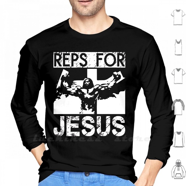 Koszulka męska z długim rękawem - Reps dla Jezusa: bawełniana, treningowa, fitness, siłownia, kulturystyka, ćwiczenia, motywacja - tanie ubrania i akcesoria