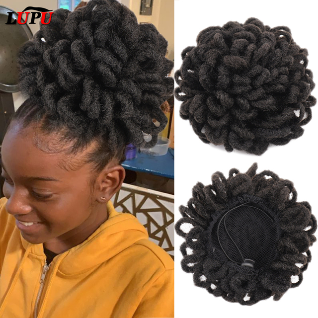 DreadLock Afro Puff - syntetyczny przyrząd do koka Chignon z włosami w stylu Faux Locs dla czarnych kobiet - tanie ubrania i akcesoria