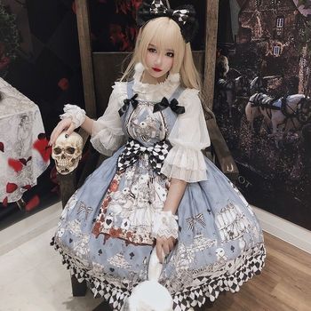 Czarna sukienka Vintage Gothic Lolita Jsk z elementami japońskiego designu do pończoch