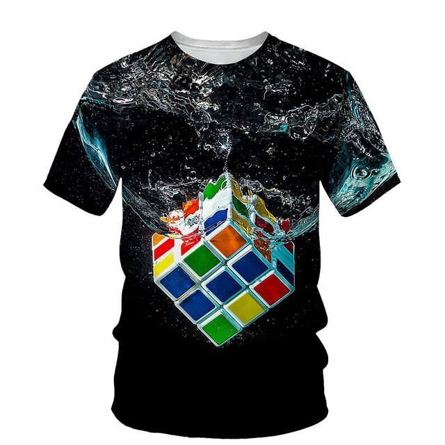 Męska kratka 3D koszulka z nadrukiem Rubika, krótki rękaw, letnia moda 2021 - tanie ubrania i akcesoria
