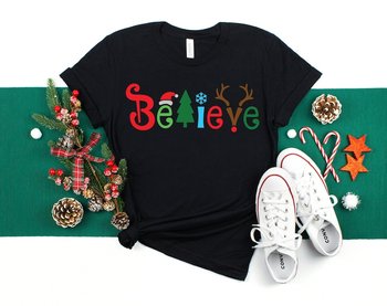 T-shirt Damski Believe Christmas z krótkim rękawem - stylowy prezent dla całej rodziny