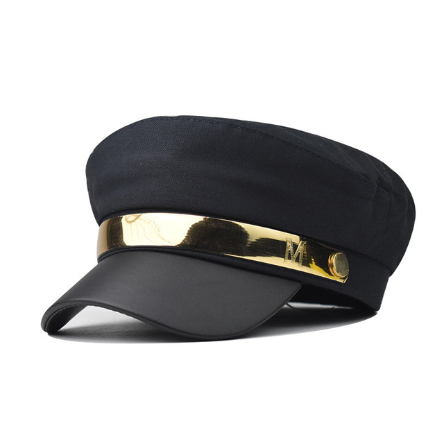 Pilotska czapka damsko-jesienny beret z daszkiem w stylu Vintage garnizonowa- czapka malarza w brytyjskim kapeluszu z metalowym ośmiokątnym wzorem - tanie ubrania i akcesoria
