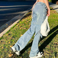 Dżinsy damskie Y2K Streetwear z wysokim stanem - Jesienna moda, mama Boyfriends, proste spodnie z paskiem retro i kieszenią na zewnątrz