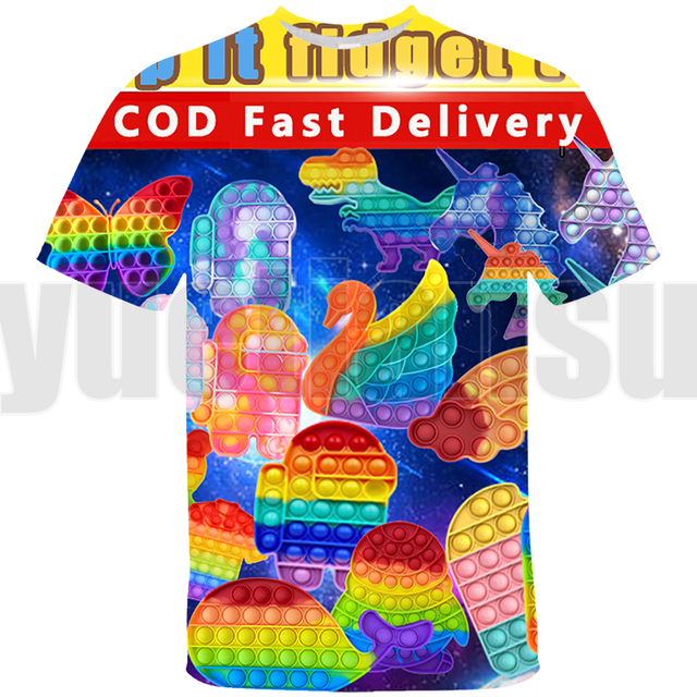 Gorąca gra POP Fidget 3D T-shirt Rainbow Bubble Tshirt chłopcy dziewczęta lato krótki rękaw - tanie ubrania i akcesoria