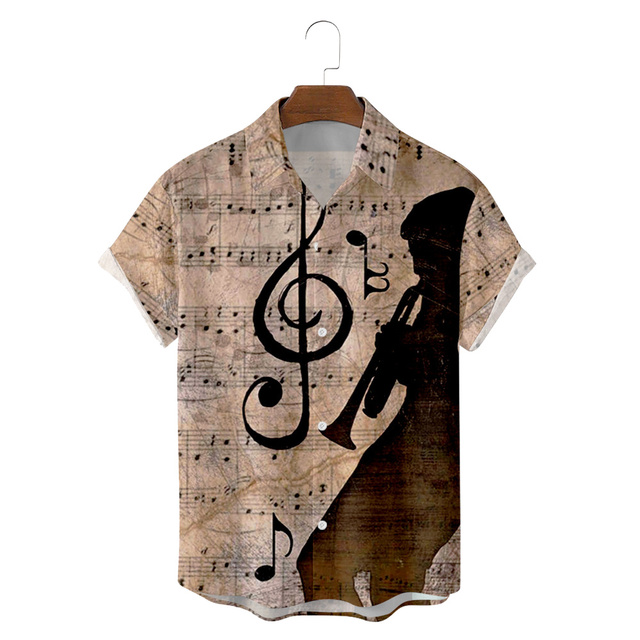 Nowa koszula z krótkim rękawem z 3D druku cyfrowego - 2021 Jesień Instrument muzyczny 1 (Koszule nieformalne) - tanie ubrania i akcesoria