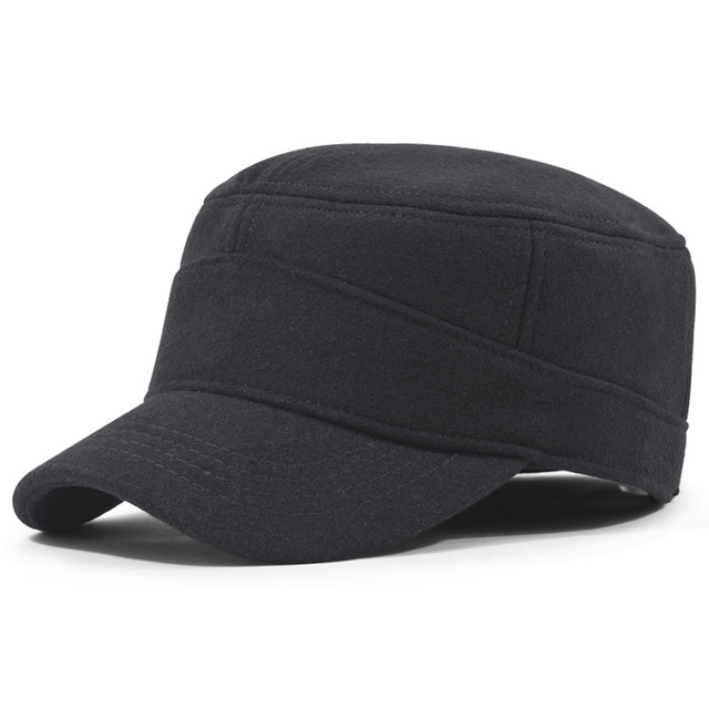 Męska wojskowa czapka baseballowa wełniana, rozmiar dorosły, z płaskim daszkiem - kolor czarny - tanie ubrania i akcesoria