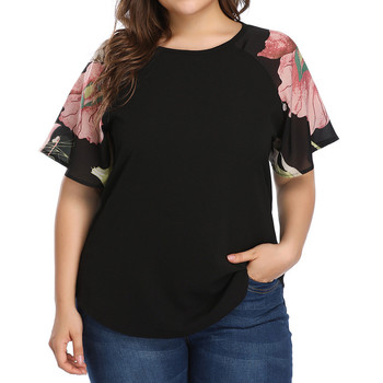 Plus Size Bluzki Tuniki Damskie z Kwiatowym Printem 4XL czarne Casual Topy krótkie rękawy okrągły dekolt blusas de mujer