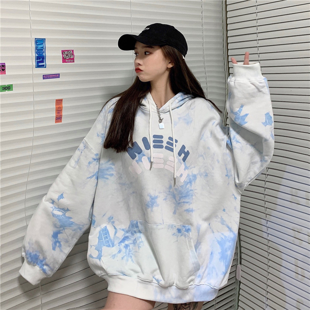 Damska bluza z kapturem Lucyever z nadrukowanymi literami – casualowa, luźna oversizowa koreańska moda uliczna Harajuku Ins - tanie ubrania i akcesoria