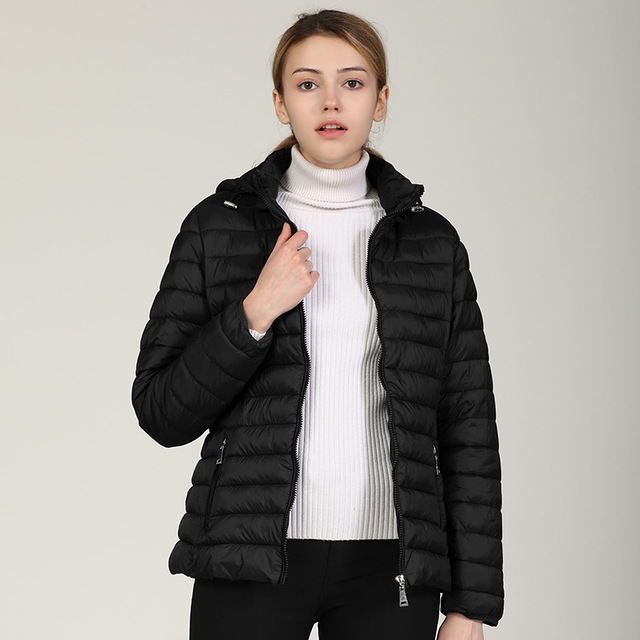 Kurta zimowa dla kobiet w nowym stylu 2020, ocieplana bawełna, krótka, slim, z kapturem, wykonana z wysokiej jakości materiału - tanie ubrania i akcesoria