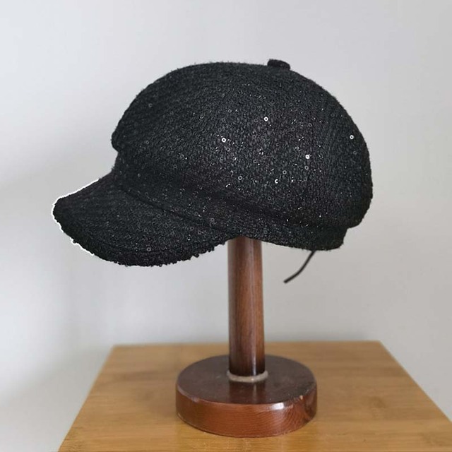 Damski kapelusz jesienno-zimowy beret ośmiokątny w stylu retro z dekoracyjnymi cekinami - Casual, idealny na zakupy i podróż - tanie ubrania i akcesoria