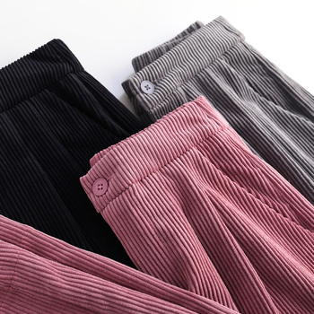 Damskie spodnie sztruksowe elastyczne o wysokim stanie w kratę Plus size - jesień/zima 2021
