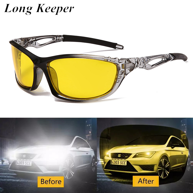 Męskie spolaryzowane okulary przeciwsłoneczne UV400 z żółtym obiektywem przeciwodblaskowym - tanie ubrania i akcesoria