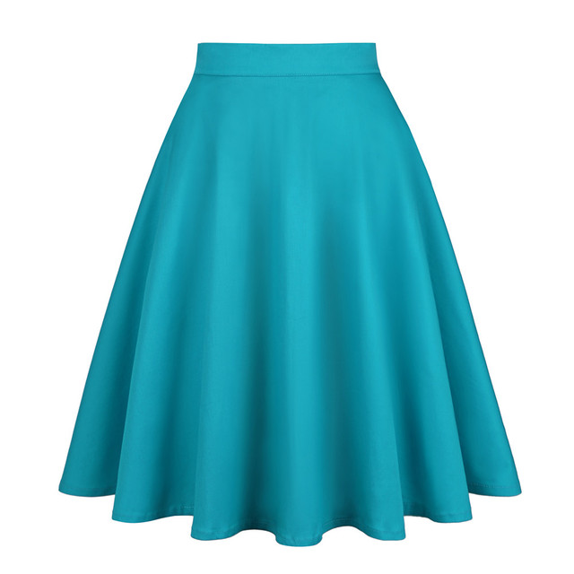 Spódnica w stylu swing Rockabilly z lat 60. i 50. w jednolitym niebieskim kolorze, plus rozmiar dla kobiet, wykonana z bawełny - tanie ubrania i akcesoria