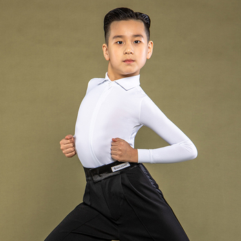 Biała koszula chłopięca do latynoamerykańskiego tańca towarzyskiego 2021