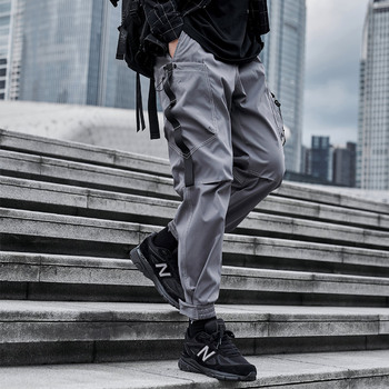 Spodnie męskie Harajuku Grey Streetwear Japan Style z sznurkiem i trendy 2021