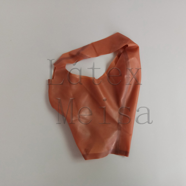 Przezroczysta brązowa lateksowa kaptur Zentai dla dorosłych z otwartym czołem, nosem i ustami - tanie ubrania i akcesoria