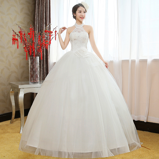 Suknia ślubna LAMYA Halter Neck 2020 - nowa kolekcja koreańska, motylowy design, długość podłogi, duży rozmiar - tanie ubrania i akcesoria
