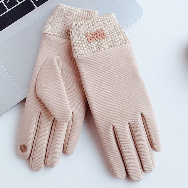 Rękawiczki damskie jesienno-zimowe w jednolitym kolorze, sportowe, plus aksamitne, utrzymujące ciepło, o wysokiej elastyczności i możliwości obsługi ekranu dotykowego - tanie ubrania i akcesoria