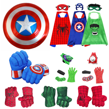 Rękawiczki Iron Man Hulk Cosplay dla dzieci oraz maska, płaszcz, tarcza kapitana ameryki i Spiderman Launcher