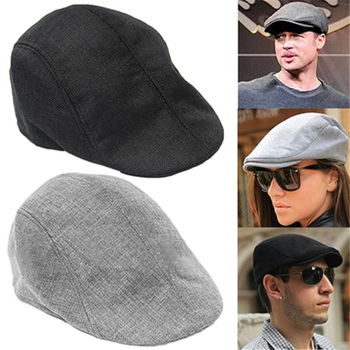 Prosta czapka gazeciarza męska, jednolity kolor, casual street style, konopie, beret z rondem - zima/wiosna