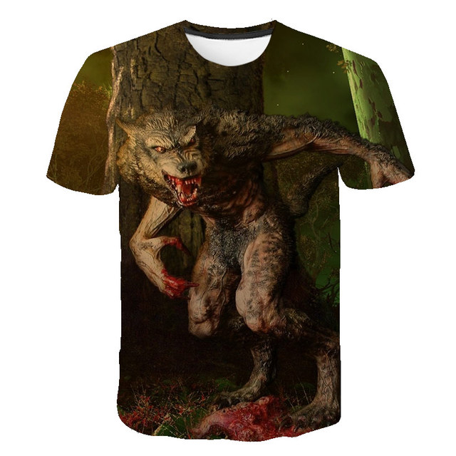 Męska koszulka zwierząt wilkołak Horror z nowym drukiem 3D na rok 2020 - wygodna koszulka O-Neck Retro ulicy Hip-Hop w luźnym stylu - tanie ubrania i akcesoria