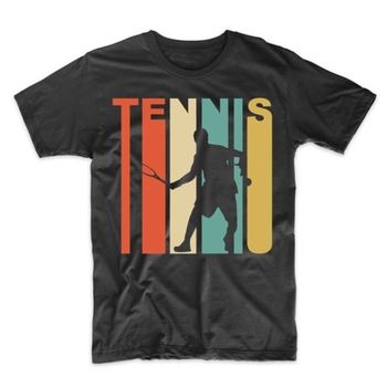 Męska koszulka Vintage Retro w stylu lat 70-tych z krótkim rękawem i nadrukiem tenisisty