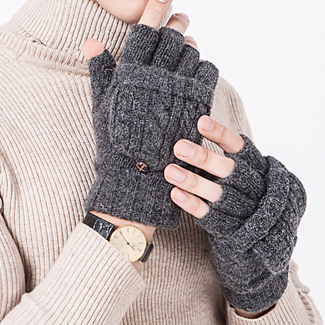 Męskie unisex wełniane rękawiczki z ekranem dotykowym i odsłoniętymi palcami, zimowe ciepłe dzianinowe rękawiczki - tanie ubrania i akcesoria