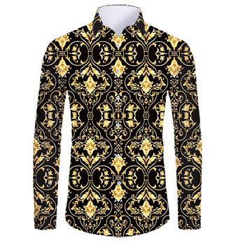 Luksusowa męska koszula Paisley w złotym drukowaniu 3D, długim rękawem, duże rozmiary