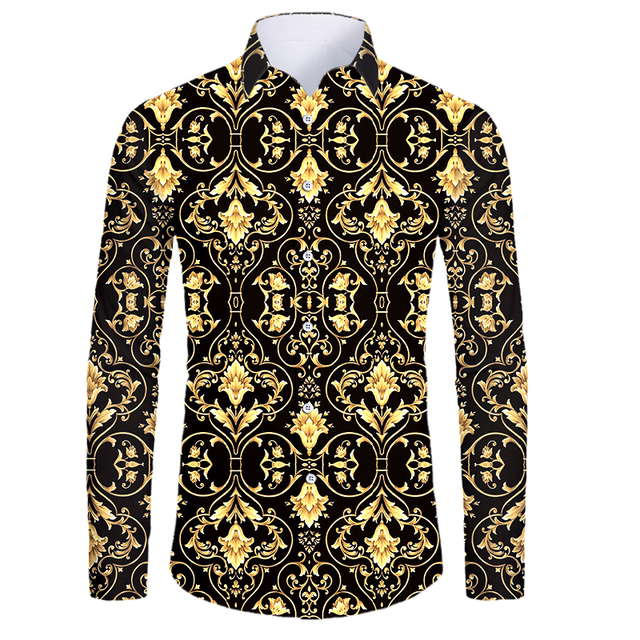 Luksusowa męska koszula Paisley w złotym drukowaniu 3D, długim rękawem, duże rozmiary - tanie ubrania i akcesoria