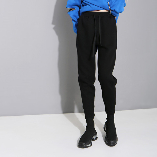 Spodnie capri zimowe dla kobiet w jednolitym kolorze Johnature 2021 - luźne, ciepłe, z elastycznym pasem i krawatem - tanie ubrania i akcesoria