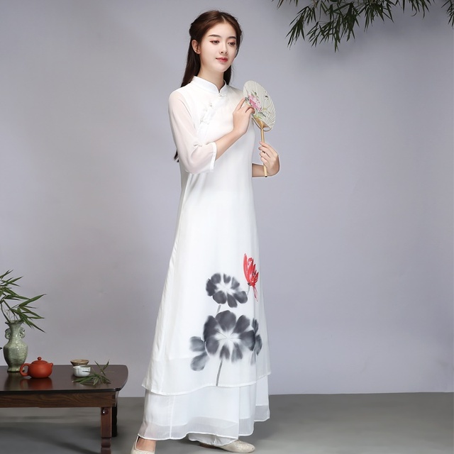 Tradycyjna chińska sukienka Qipao z długim rękawem - orientalny styl, idealny na wiosnę - kobieta o jego suknia jest Wietnam odzież Ao Dai Vestidos 31044 - tanie ubrania i akcesoria