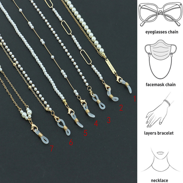 Modny łańcuszek do okularów z kryształami i perłami dla kobiet - tanie ubrania i akcesoria