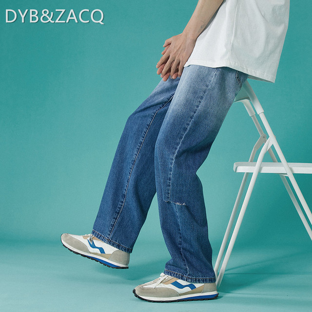 Dżinsy męskie DYB & ZACQ lato 2021, luźne, proste nogawki, szerokie spodnie nogi, popularne logo, casual, długie, S-2XL - tanie ubrania i akcesoria
