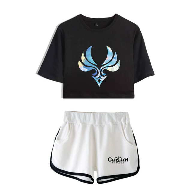 Krótkie sportowe topy damskie z krótkim rękawem - 2 kawałki t-shirt i spodenki - tanie ubrania i akcesoria