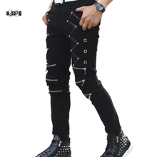 Męskie dżinsy Idopy - nowa kolekcja wiosna/punk/goth - obcisłe, slim fit, czarne, fajna bawełna, zamek