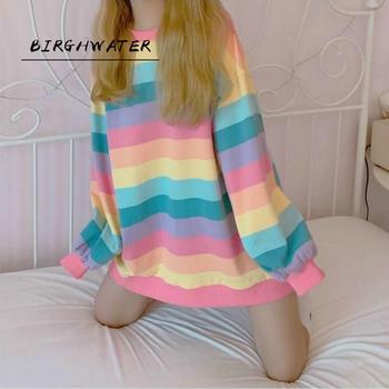 Koreańska bluza z kapturem Harajuku z długim rękawem - damski ubiór wiosenny, Rainbow Kawaii