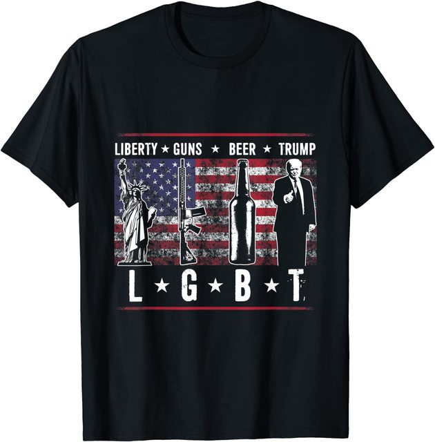 Koszulka męska Liberty Guns Trump LGBT Parody - zabawny prezent Casual Cotton Men T-shirt - tanie ubrania i akcesoria
