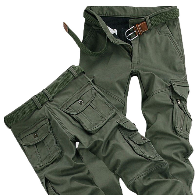 Męskie spodnie zimowe Cargo polar Plus Size o luźnym kroju z kieszeniami oraz futrem - idealne do codziennego użytku - tanie ubrania i akcesoria