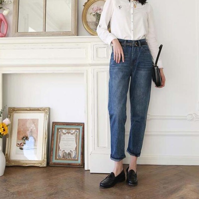 Dziewięciopunktowe jeansy damskie, asymetrycznie wycięte, vintage, proste spodnie jeansowe - tanie ubrania i akcesoria