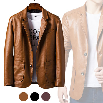 Klasyczne męskie kurtki skórzane motor, jesienne płaszcze z kieszeniami - sztuczna skóra, modna pikowana kurtka męska