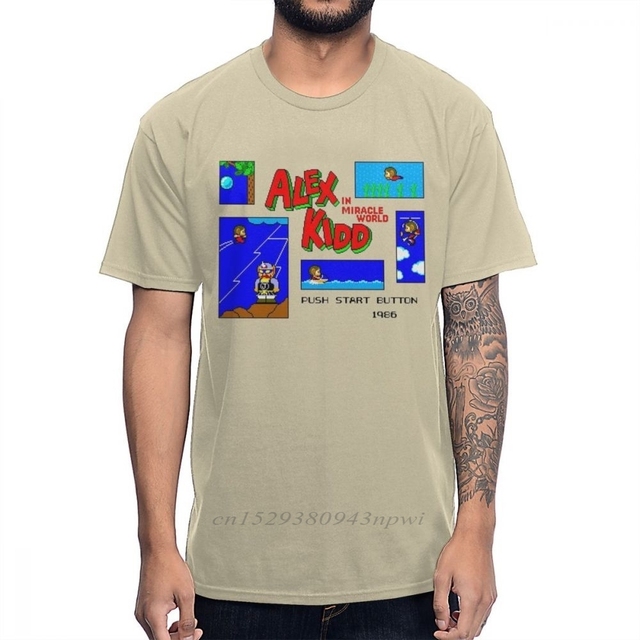 Koszulka męska Retro Plus w rozmiarze Alex Kidd w cudzie świat gra piksel 8 Bit - Cartoon, wykonana z naturalnej bawełny - tanie ubrania i akcesoria