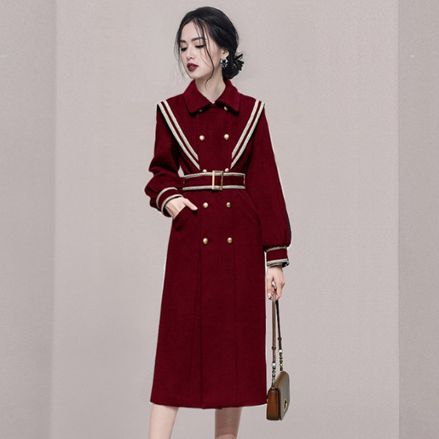 Elegancki, koreański płaszcz zimowy z podwójną piersią dla kobiet - ciepły, wełniany, slim fit! - tanie ubrania i akcesoria