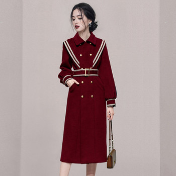 Elegancki, koreański płaszcz zimowy z podwójną piersią dla kobiet - ciepły, wełniany, slim fit!