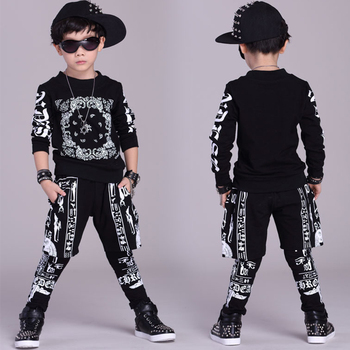 Stroje hip-hopowe czarne dla chłopców - 3 sztuki, idealne na przedstawienie taneczne, styl uliczny, nowoczesne, dziecięce stroje do tańca DNV12536