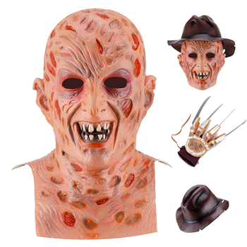 Maska Horror Halloween Freddy Krueger - zabójcza maseczka cosplayowa z rękawicą EVA i przerażającym kapeluszem na całą głowę - lateksowy kostium na bal przebierańców dla chłopców