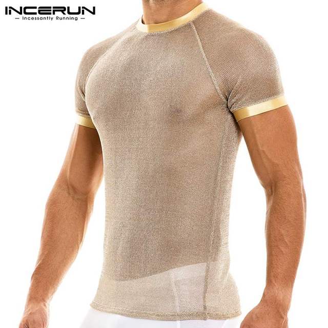 Mężczyźni T-shirt INCERUN 2021 Krótki Metalowy nadruk Siatkowy z Krótkim Rękawem S-5XL 7 - tanie ubrania i akcesoria