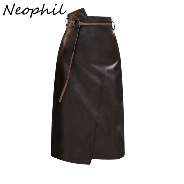Spódnica Neophil 2021 zimowa w stylu vintage o asymetrycznym kroju, wykonana z lateksu PU Faux Leather, czarna, ołówkowa spódnica Midi z wysokim pasem S9727 - tanie ubrania i akcesoria