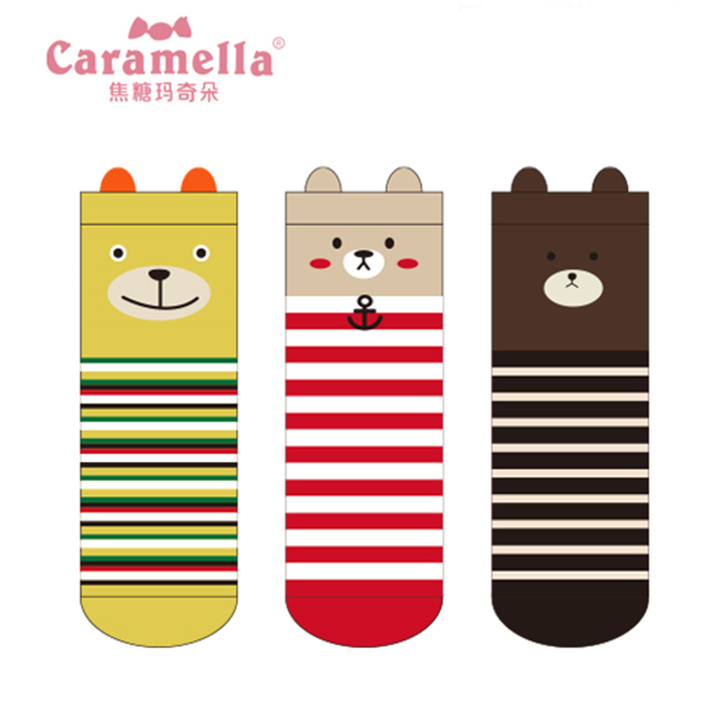 Nowy uśmiech niedźwiedzia – Skarpetki kobiety Caramella 2020, 3D Stripe, kolorowe, 3 pary - tanie ubrania i akcesoria