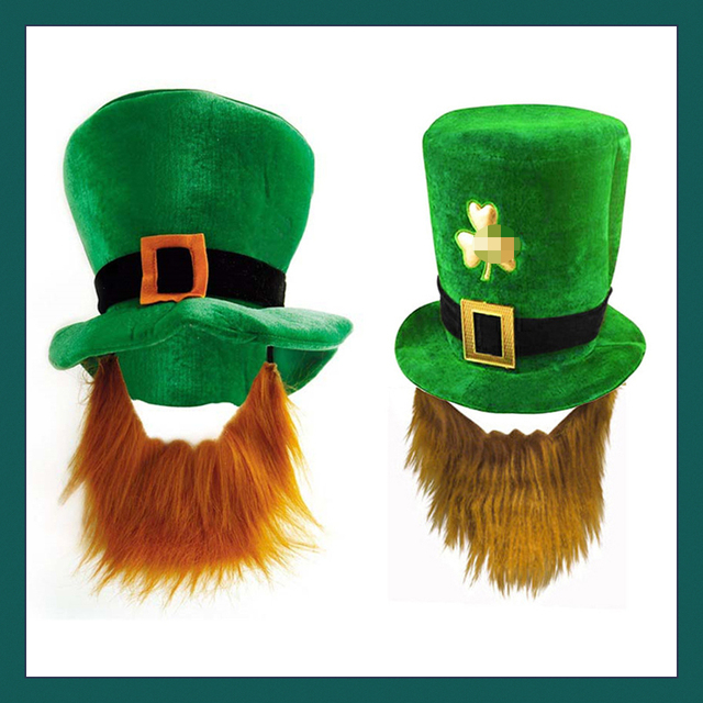 [Nowość] Irlandzki tradycyjny festiwal mikołaja - Zielony kapelusz Top Hat z brodą dla miłośników Cosplayu, Halloween, karnawału i zabawy w kostiumy - tanie ubrania i akcesoria